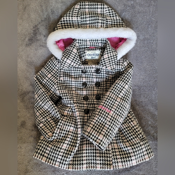 OshKosh B'gosh Houndstooth Pea Coat with Pink Accents Sz 3T - Picture 10 of 13